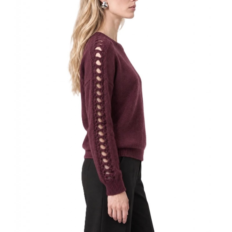 Bill Cost Blouse Knitted With Perforated Details-Bordeaux Bill Cost Blouse Knitted With Perforated Details-Bordeaux