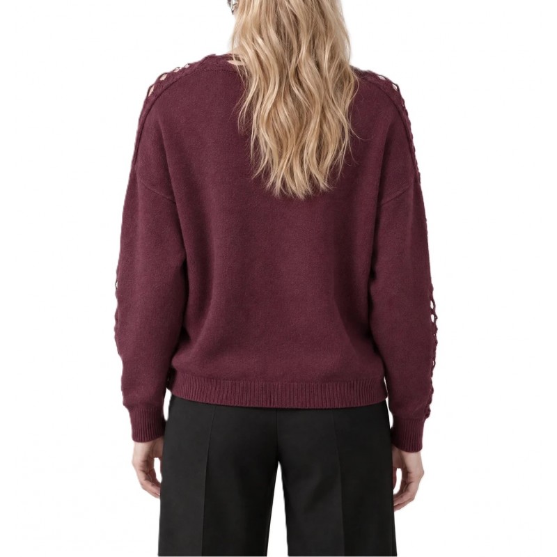 Bill Cost Blouse Knitted With Perforated Details-Bordeaux Bill Cost Blouse Knitted With Perforated Details-Bordeaux