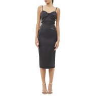 Mind Matter Midi Pencil Satin Janus Dress-Black