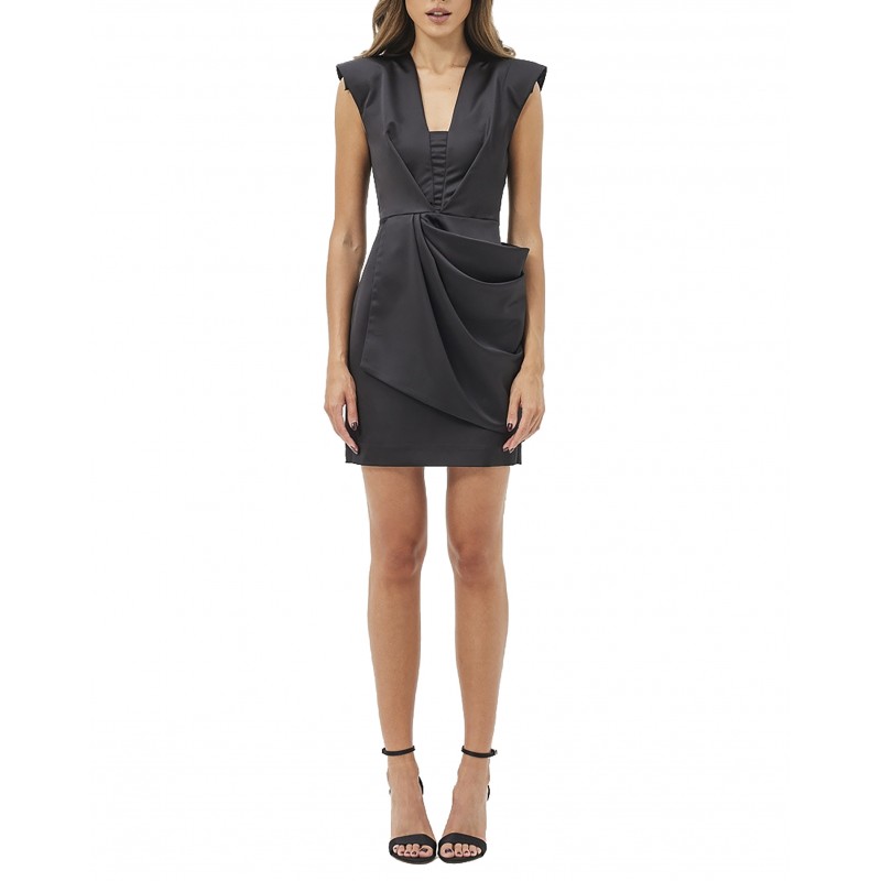 Mind Matter Mini Satin Sleeveless Chloe Dress-Black