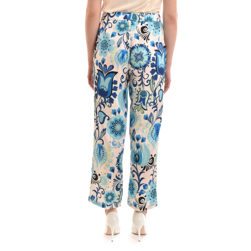 Twenty-29 Crop Pants Satin Patterned-Floral White/Blue