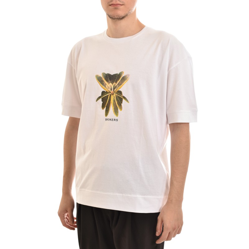 Brokers Chest Flower Logo Oversized T-Shirt-White Brokers Chest Flower Logo Oversized T-Shirt-White