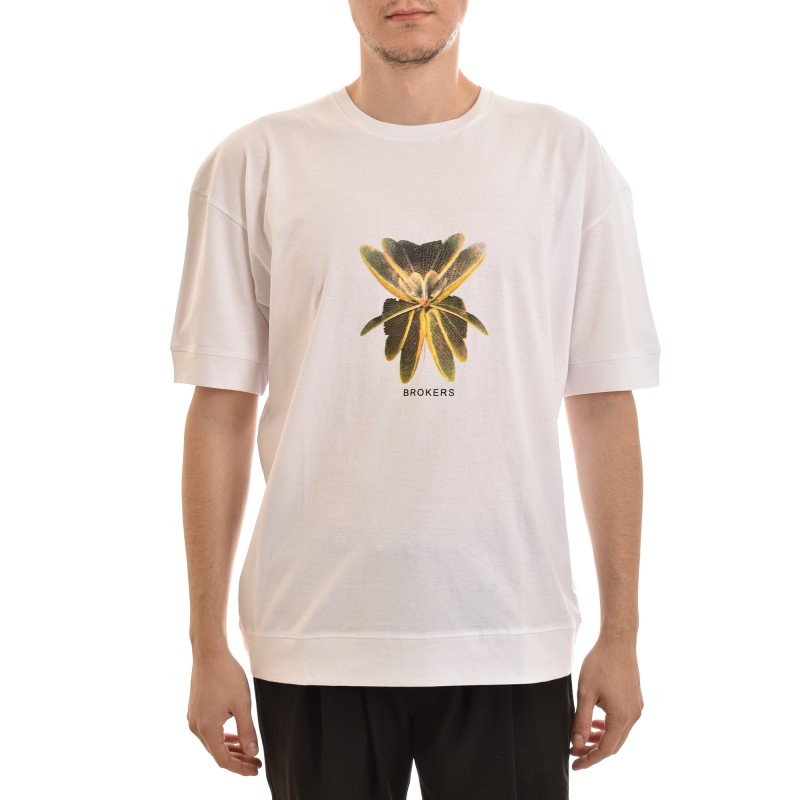Brokers Chest Flower Logo Oversized T-Shirt-White Brokers Chest Flower Logo Oversized T-Shirt-White