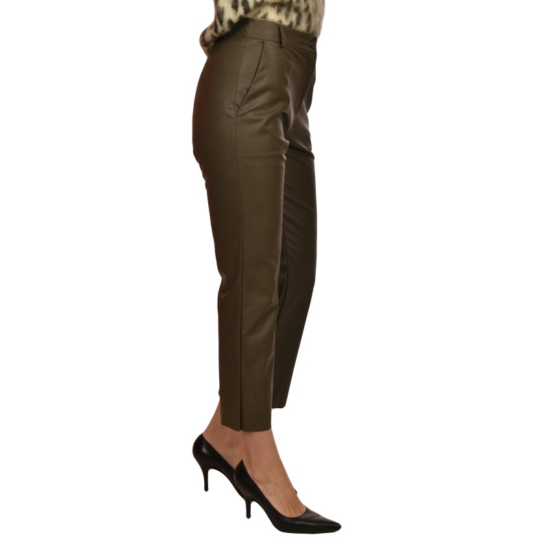 Motel Faux Leather Trousers-Military Khaki