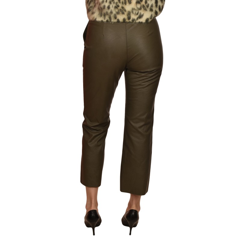 Motel Faux Leather Trousers-Military Khaki