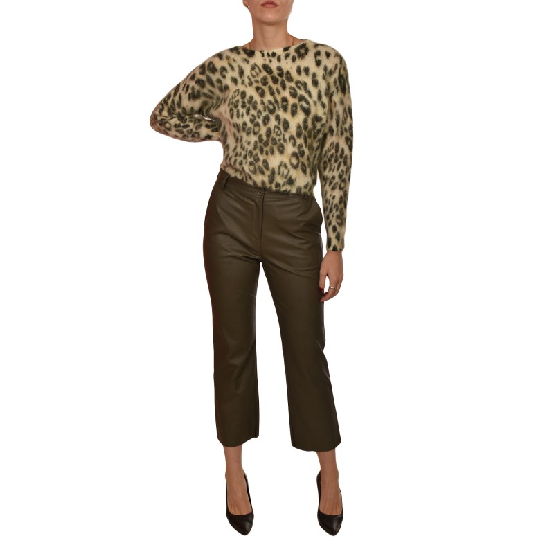 Motel Faux Leather Trousers-Military Khaki