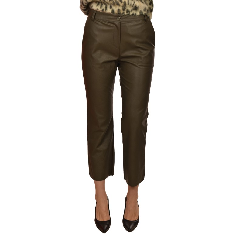 Motel Faux Leather Trousers-Military Khaki