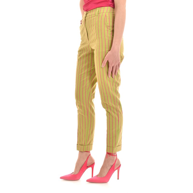 Motel Long Stripped Trousers-Green/Fuchsia