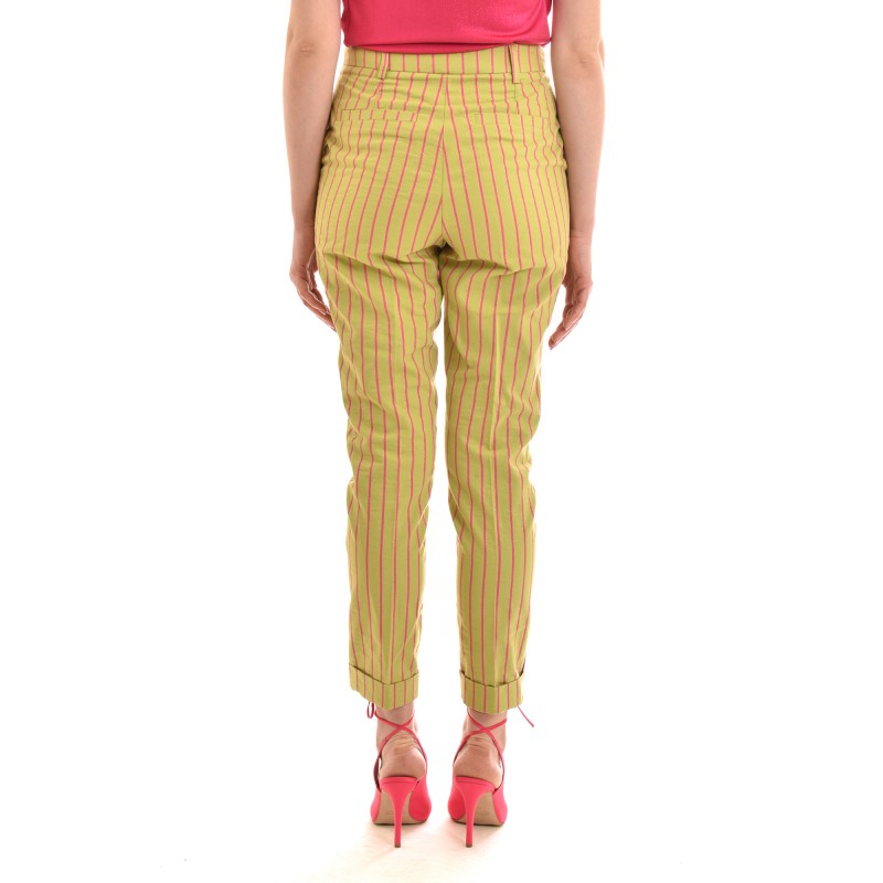 Motel Long Stripped Trousers-Green/Fuchsia