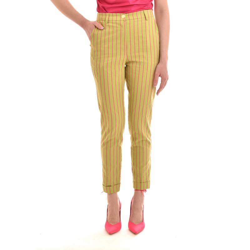 Motel Long Stripped Trousers-Green/Fuchsia