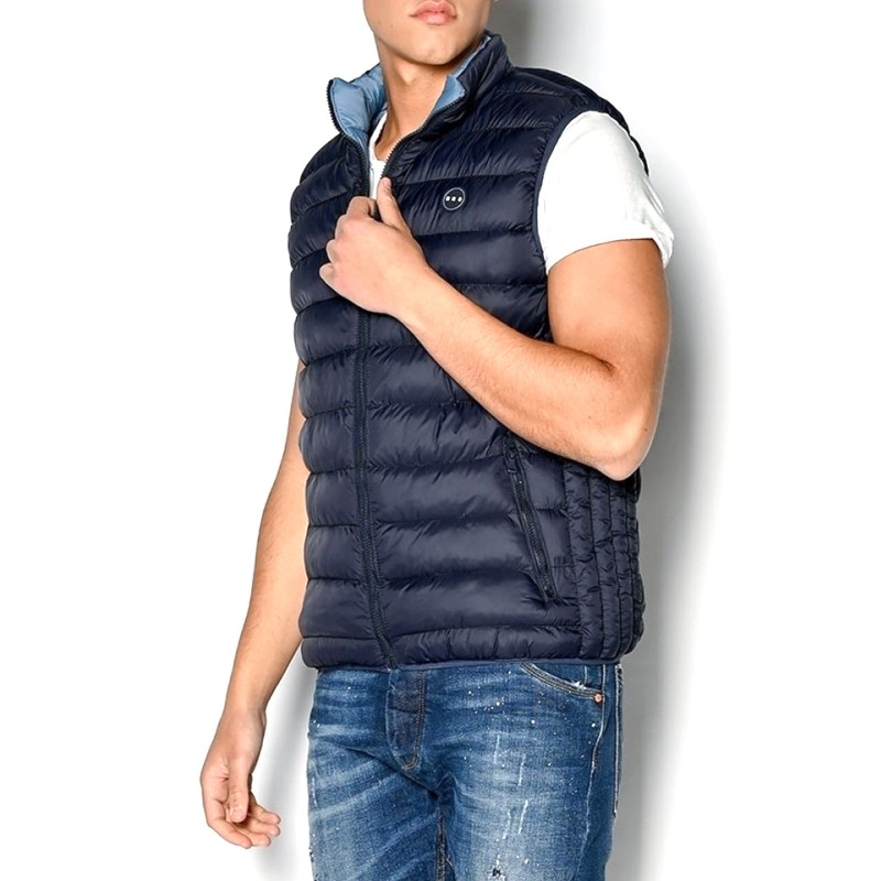 Brokers Sleeveless Reversible Jacket With Rubber Logo-Navy