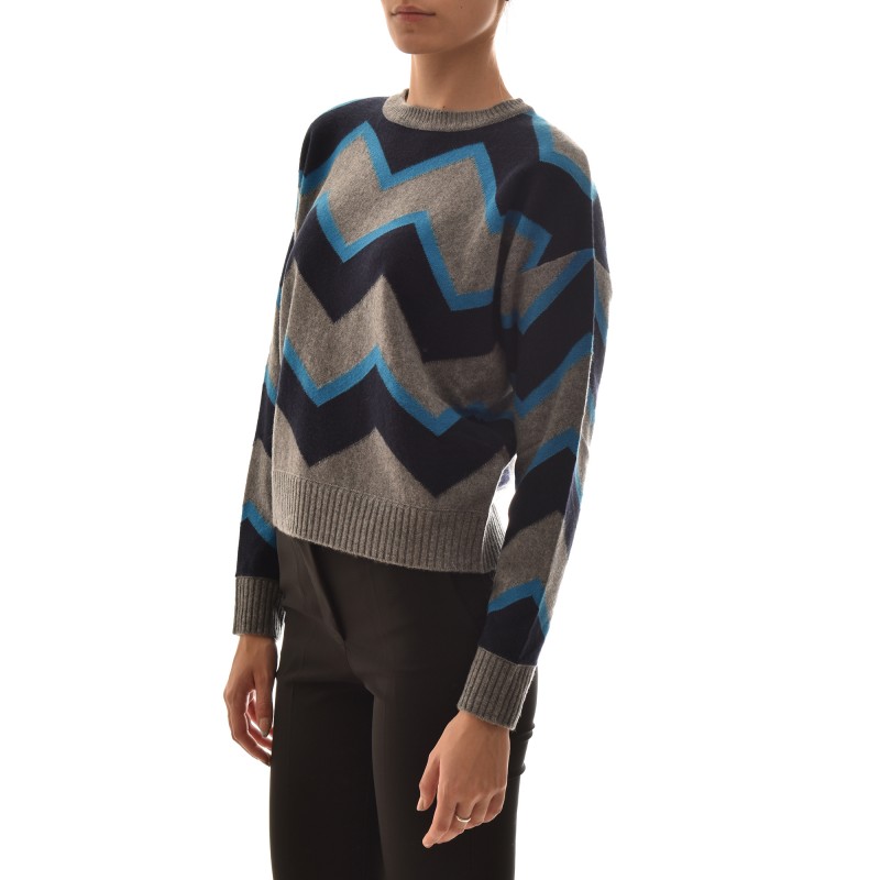 Marella Sparta Wool-Knit Patterned Jumper-Black/Blue/Grey Marella Sparta Wool-Knit Patterned Jumper-Black/Blue/Grey