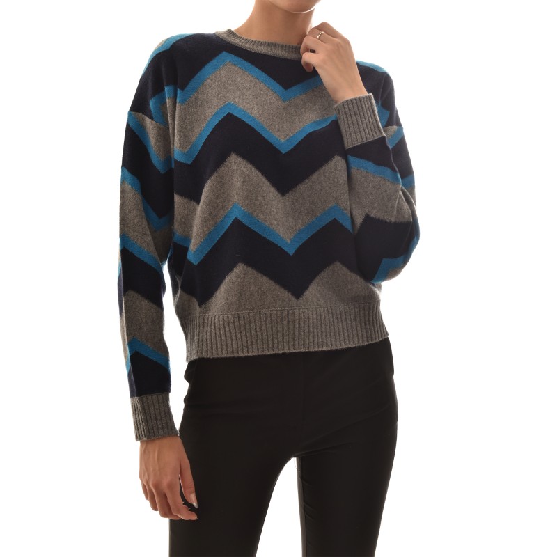 Marella Sparta Wool-Knit Patterned Jumper-Black/Blue/Grey Marella Sparta Wool-Knit Patterned Jumper-Black/Blue/Grey