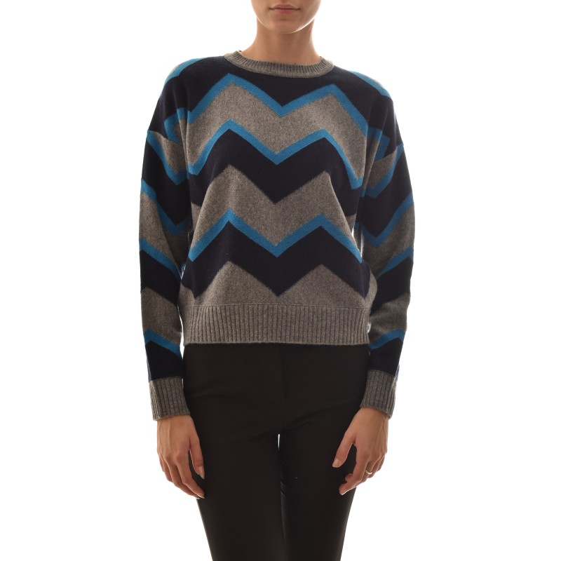 Marella Sparta Wool-Knit Patterned Jumper-Black/Blue/Grey Marella Sparta Wool-Knit Patterned Jumper-Black/Blue/Grey