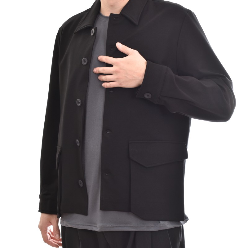Diverse Relaxed Fit Button Up Overshirt-Black Diverse Relaxed Fit Button Up Overshirt-Black