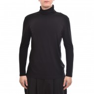 Diverse Smooth Feel Turtleneck Blouse-Black