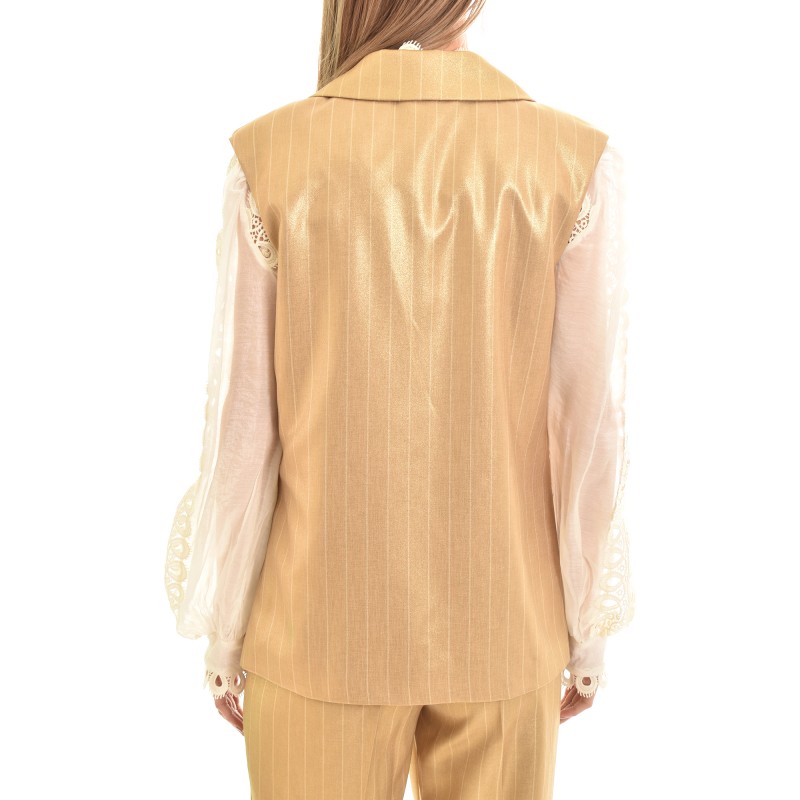 Motel Gold Flaked Striped Gilet-Gold Dust
