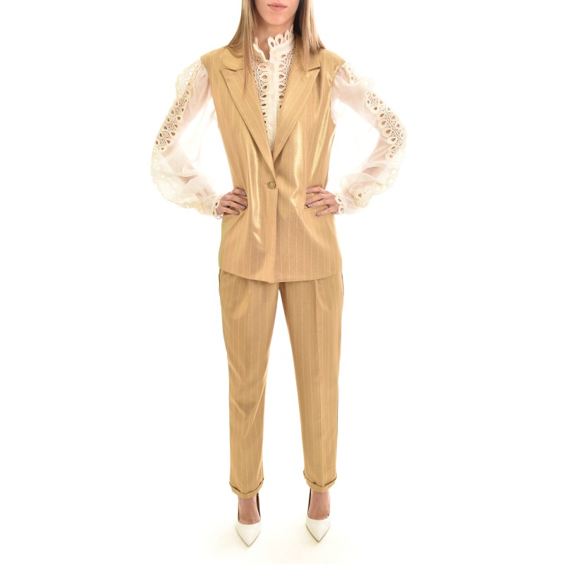 Motel Gold Flaked Striped Gilet-Gold Dust