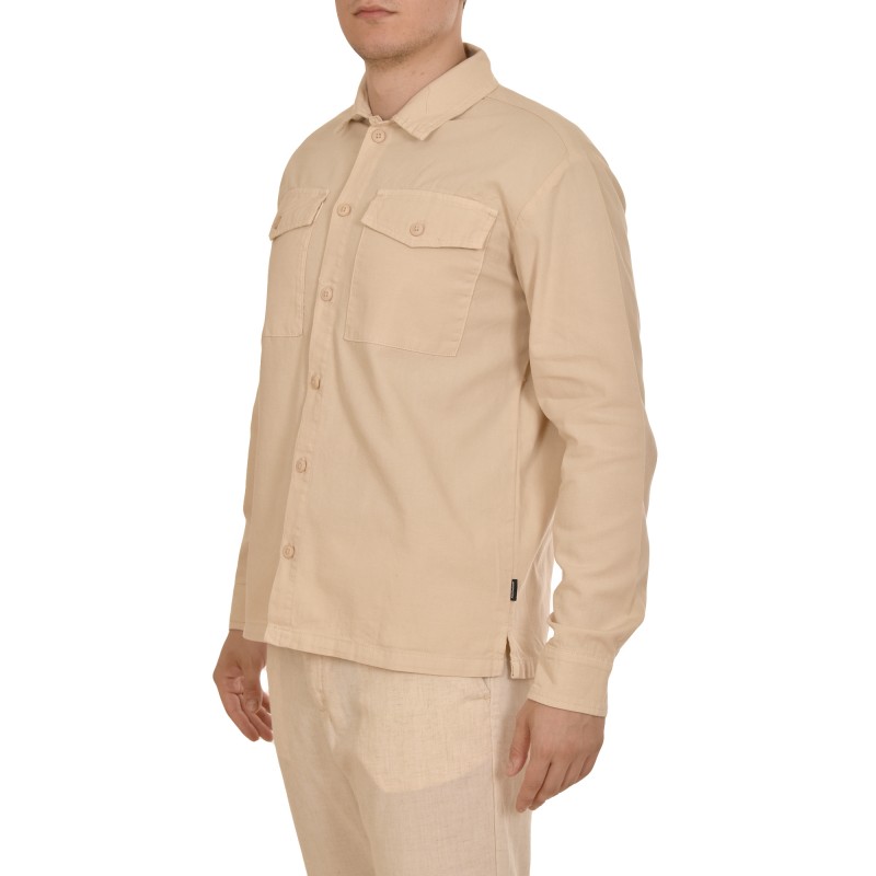Brokers Relaxed Fit Overshirt With Pockets-Beige