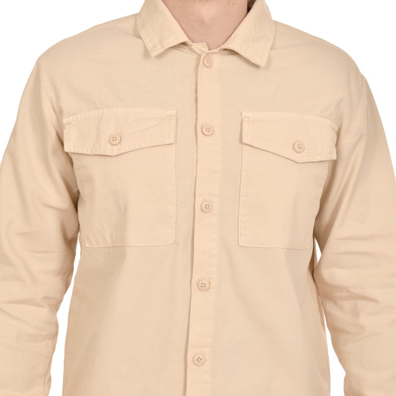 Brokers Relaxed Fit Overshirt With Pockets-Beige