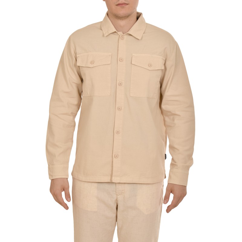 Brokers Relaxed Fit Overshirt With Pockets-Beige