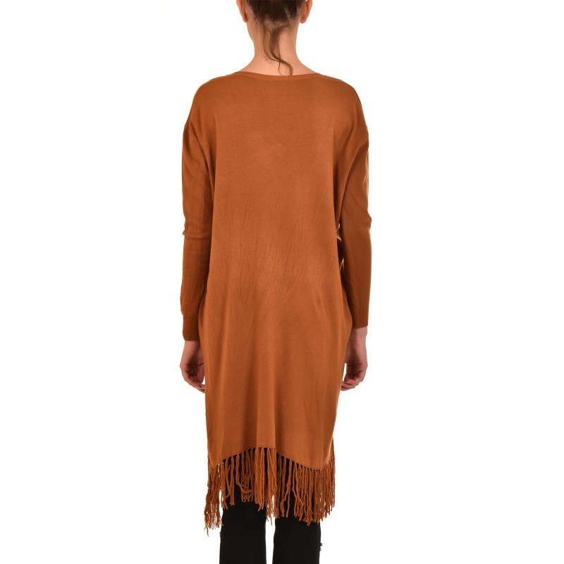 Dixie Knitted Blouse Long V-Neck & Fringes-Tabac Dixie Knitted Blouse Long V-Neck & Fringes-Tabac