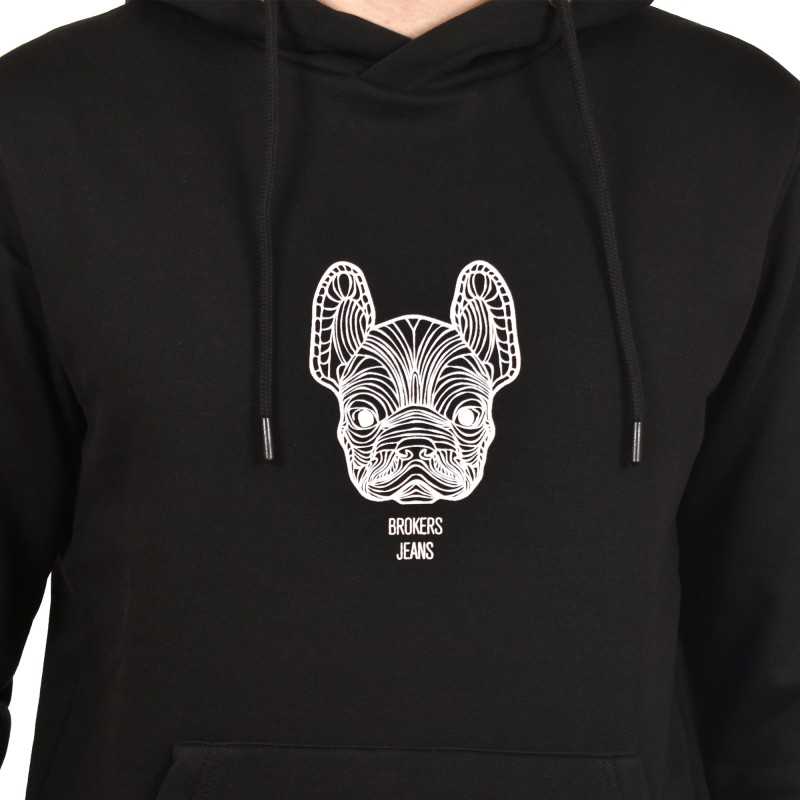 Brokers French Pug Logo Hoodie Sweatshirt In Regular Fit-Black