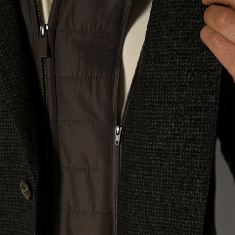 Sogo Classy Blazer With Detatchable Zip Up Neckline-Anthracite/Teddy Brown