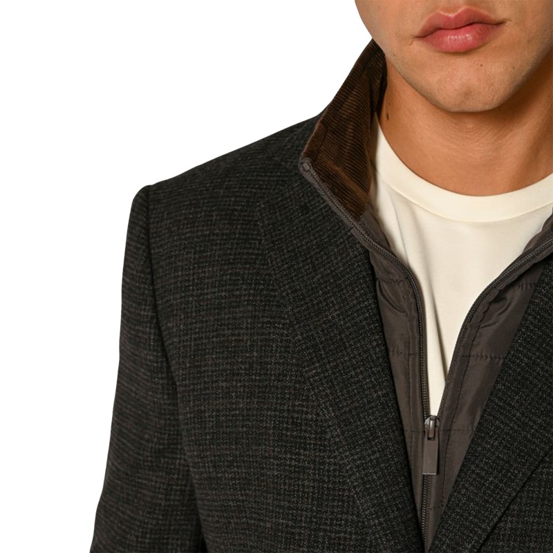 Sogo Classy Blazer With Detatchable Zip Up Neckline-Anthracite/Teddy Brown