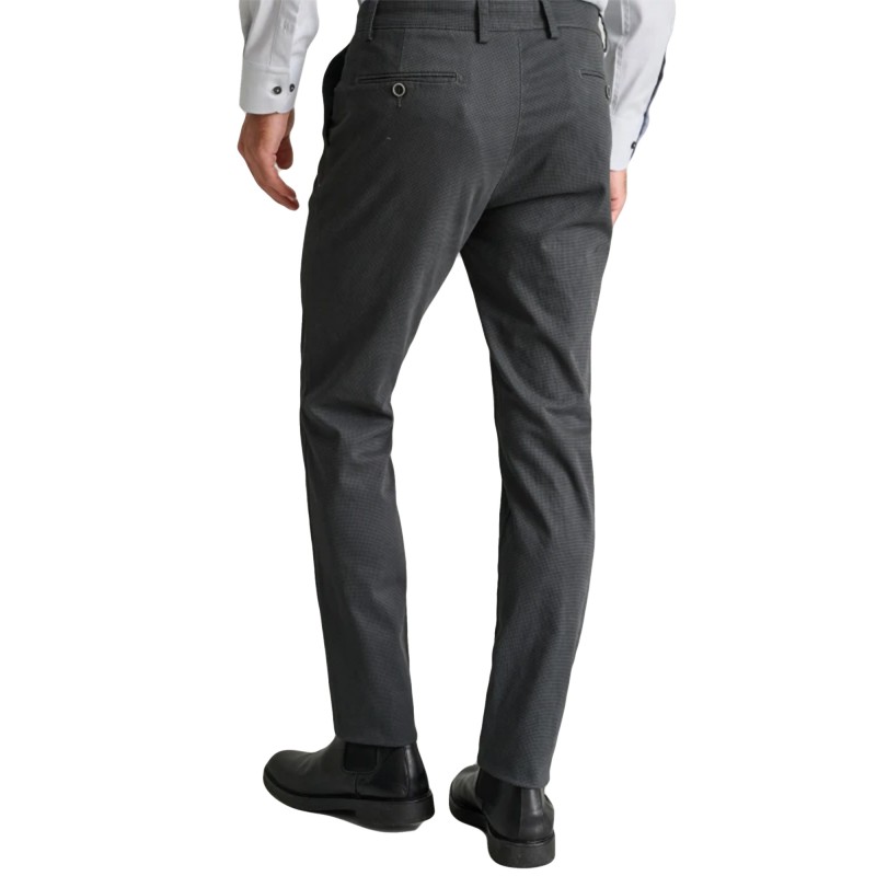 Navy & Green Modern Fit Chinos With Micropattern-Pewter Navy & Green Modern Fit Chinos With Micropattern-Pewter