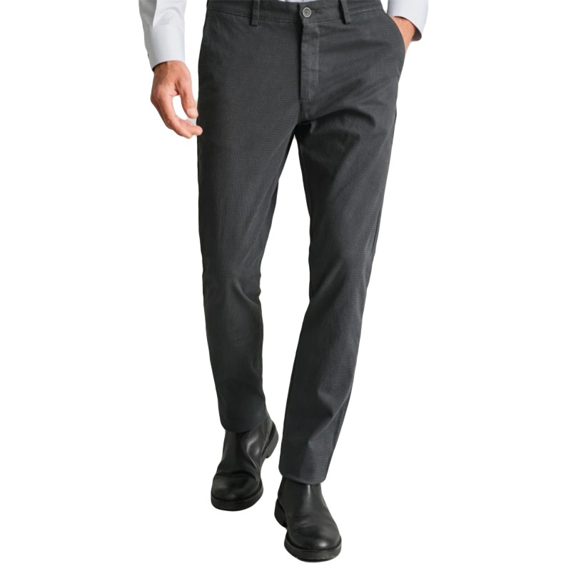 Navy & Green Modern Fit Chinos With Micropattern-Pewter Navy & Green Modern Fit Chinos With Micropattern-Pewter