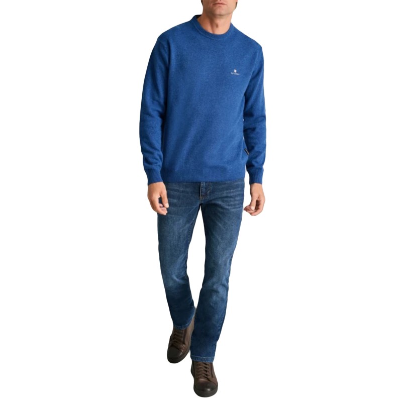 Navy & Green Crewneck Wool Sweater-Cobalt Blue