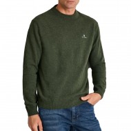 Navy & Green Crewneck Wool Sweater-Olive