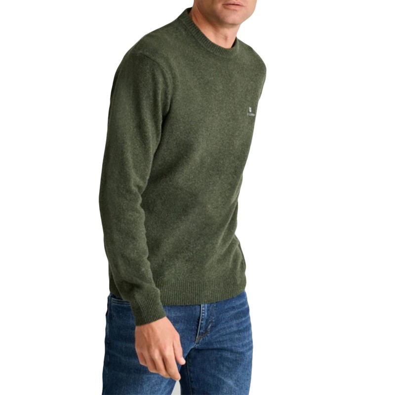 Navy & Green Crewneck Wool Sweater-Olive