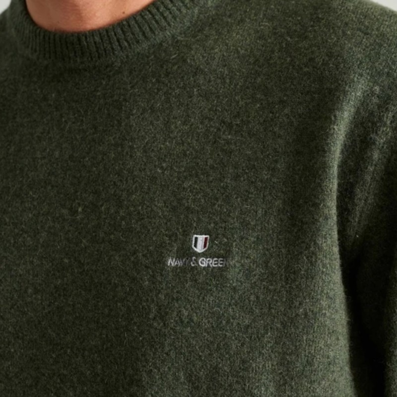 Navy & Green Crewneck Wool Sweater-Olive