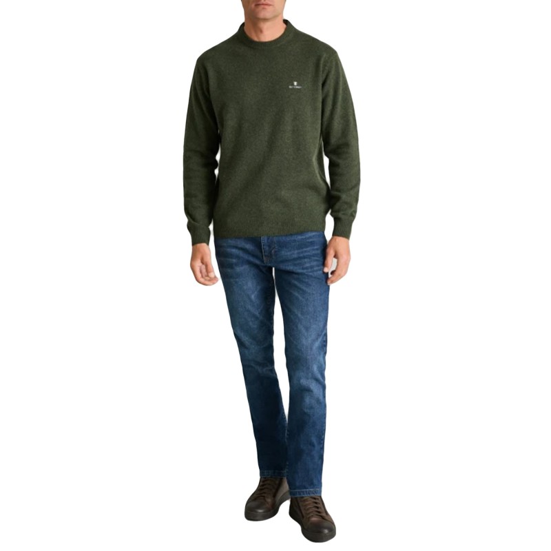 Navy & Green Crewneck Wool Sweater-Olive