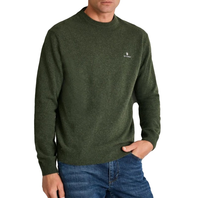 Navy & Green Crewneck Wool Sweater-Olive