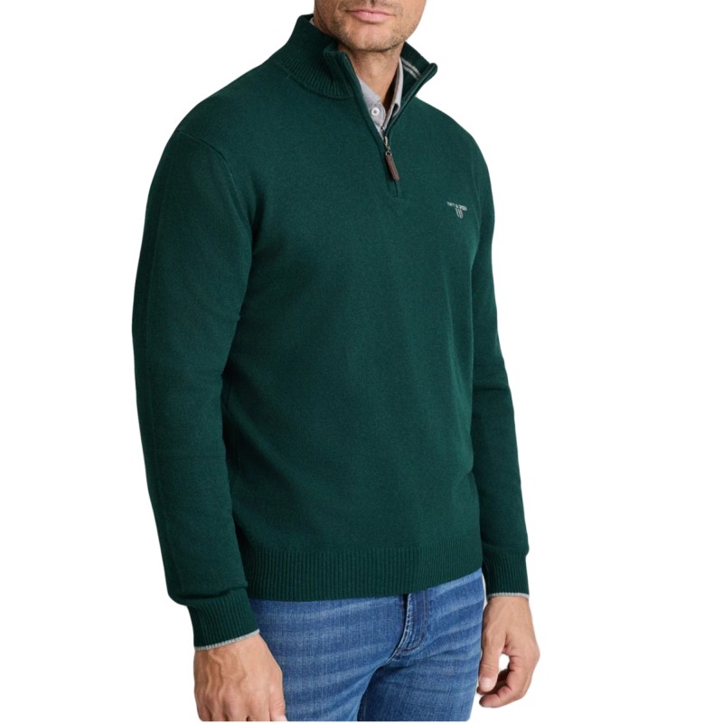 Navy & Green Sweater Knitted With Zip Up-Green Forest