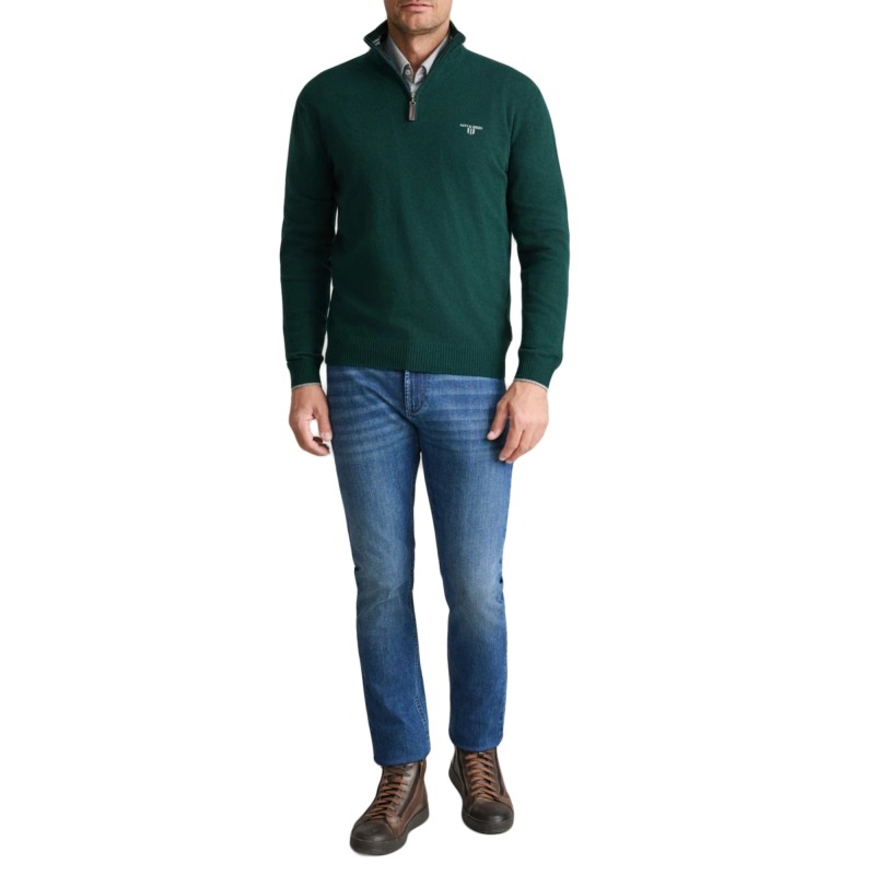 Navy & Green Sweater Knitted With Zip Up-Green Forest