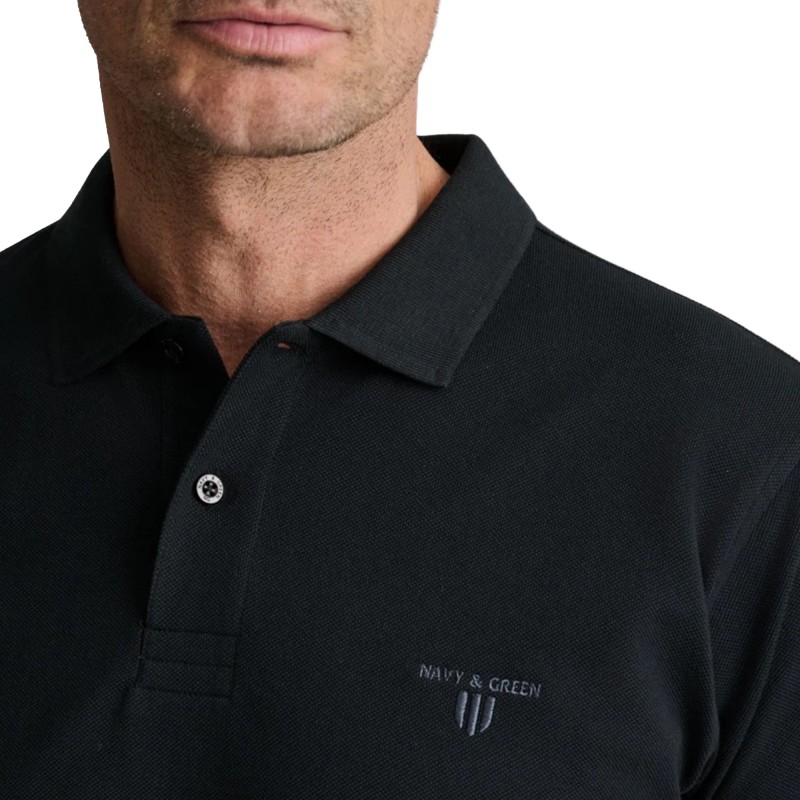 Navy & Green Polo Shirt Young Line Two Ply-Black