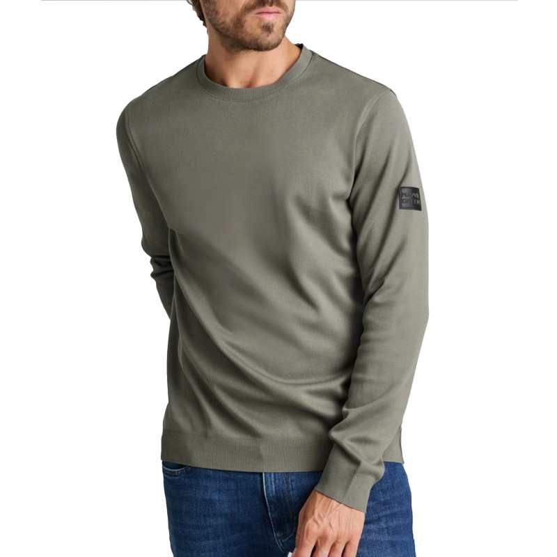 Navy & Green Sweater Long Sleeve Knit-Green Leaf
