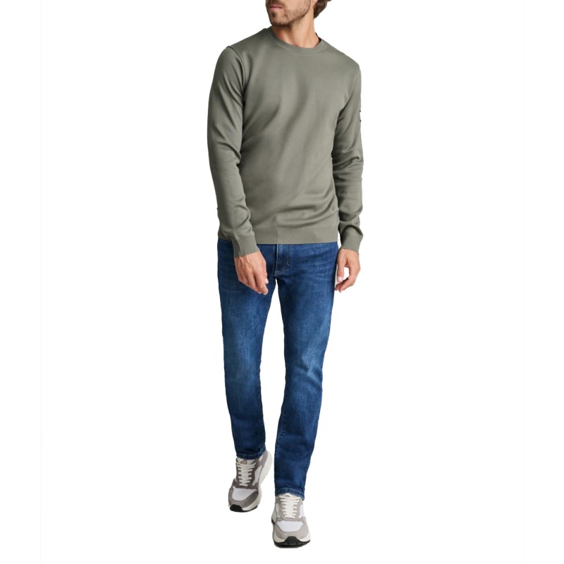 Navy & Green Sweater Long Sleeve Knit-Green Leaf