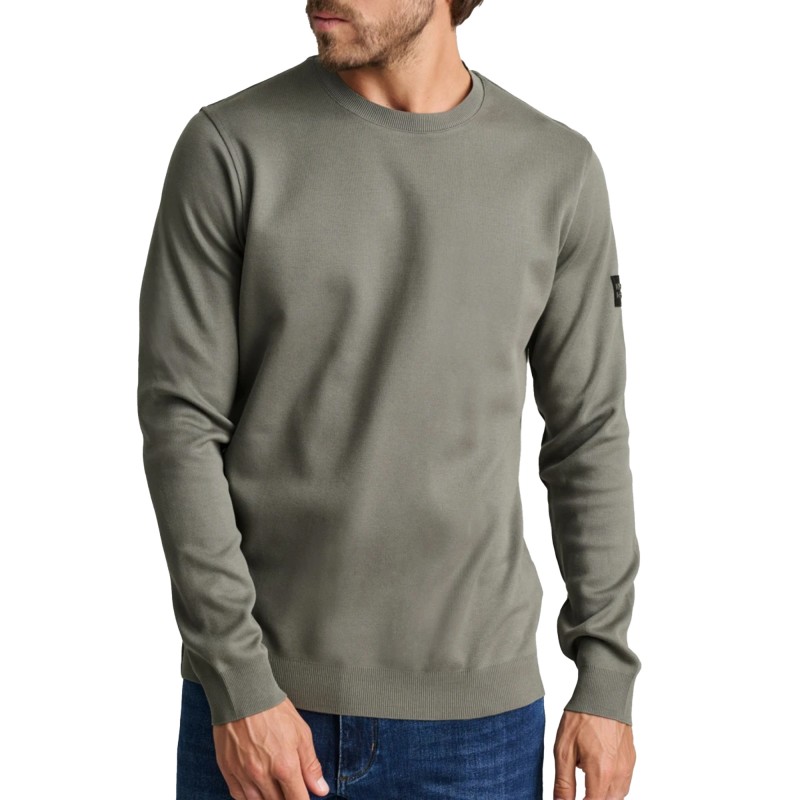Navy & Green Sweater Long Sleeve Knit-Green Leaf