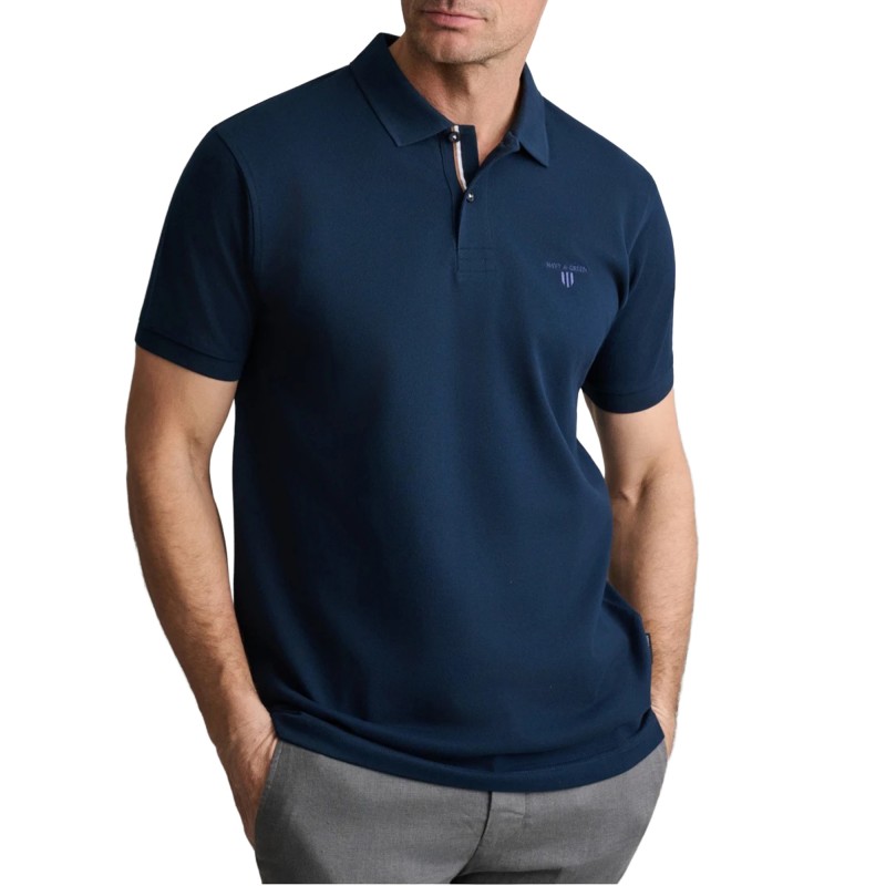 Navy & Green Polo Shirt Custom Fit Two Ply-Dark Blue Navy & Green Polo Shirt Custom Fit Two Ply-Dark Blue