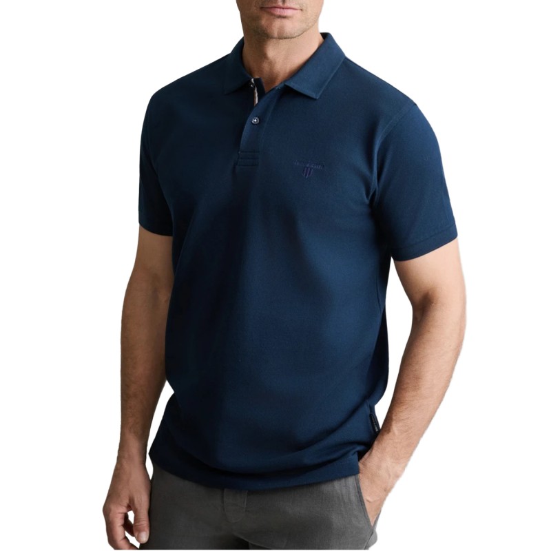 Navy & Green Polo Shirt Custom Fit Two Ply-Dark Blue Navy & Green Polo Shirt Custom Fit Two Ply-Dark Blue