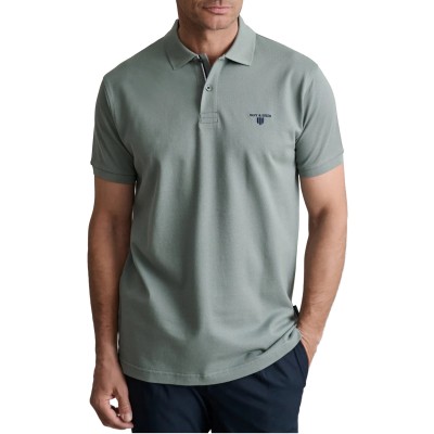 Navy & Green Polo Shirt Custom Fit Two Ply-Stormy Sea