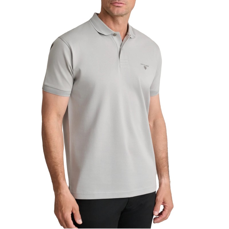 Navy & Green Polo Shirt Custom Fit Mercerised-Grey Stone