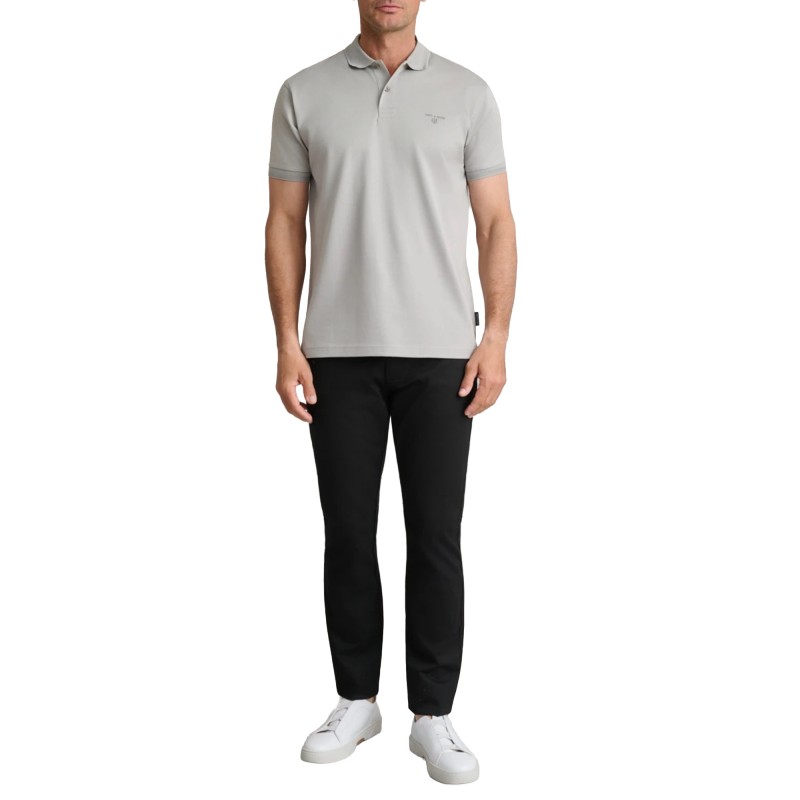 Navy & Green Polo Shirt Custom Fit Mercerised-Grey Stone