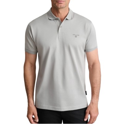 Navy & Green Polo Shirt Custom Fit Mercerised-Grey Stone