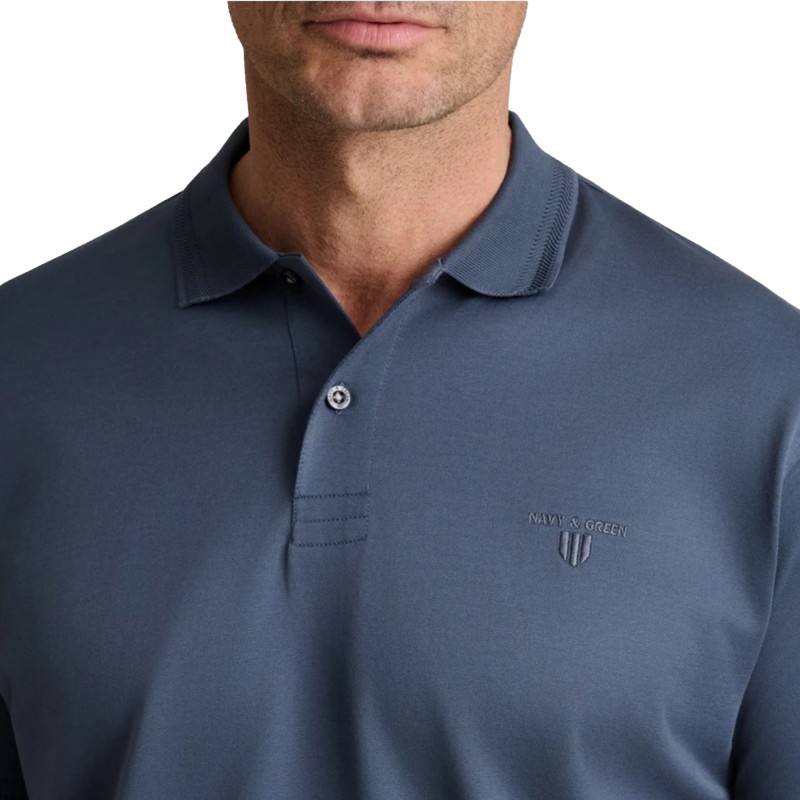Navy & Green Polo Shirt Custom Fit Mercerised-Orion Blue